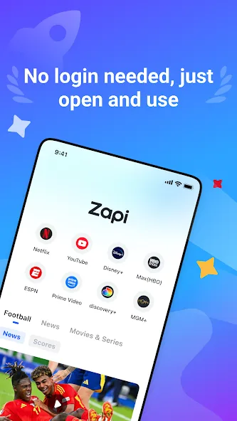 Zapi home screen with quick access to news, sports and entertainment